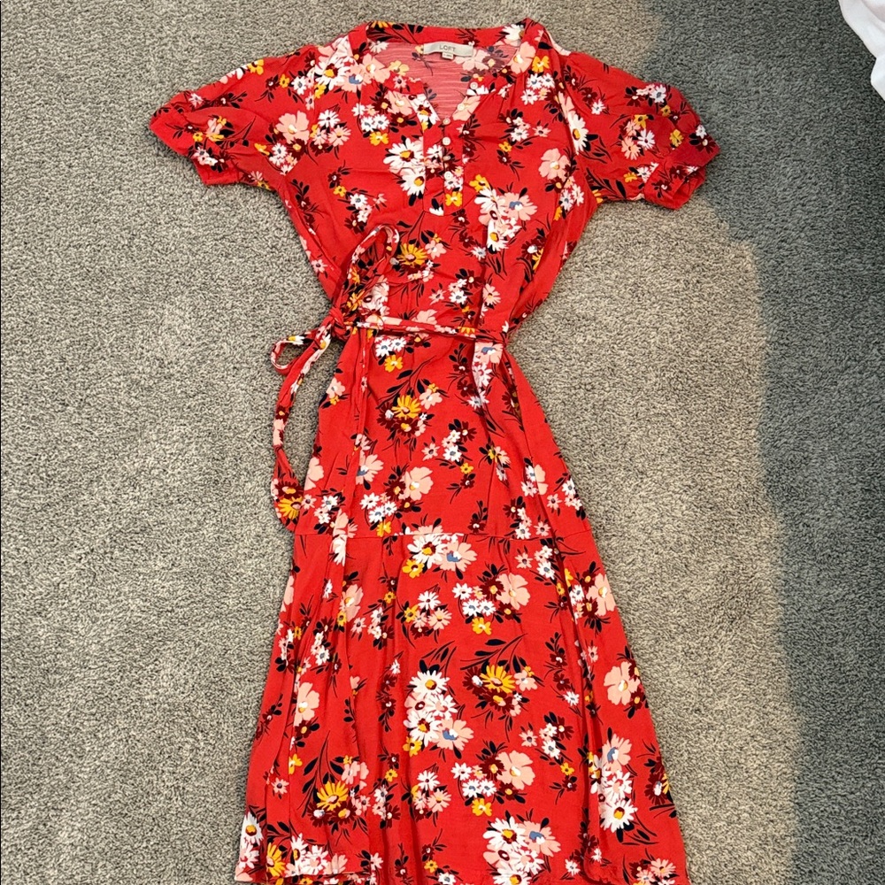 LOFT Red Floral Maxi Dress